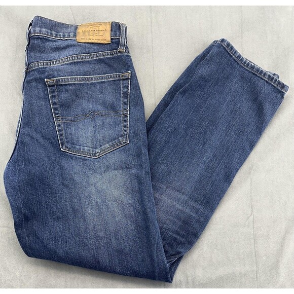 Lucky Brand Jeans Mens 34x32 Blue Denim 221 Straight Leg Medium Wash Stretch - Picture 1 of 10
